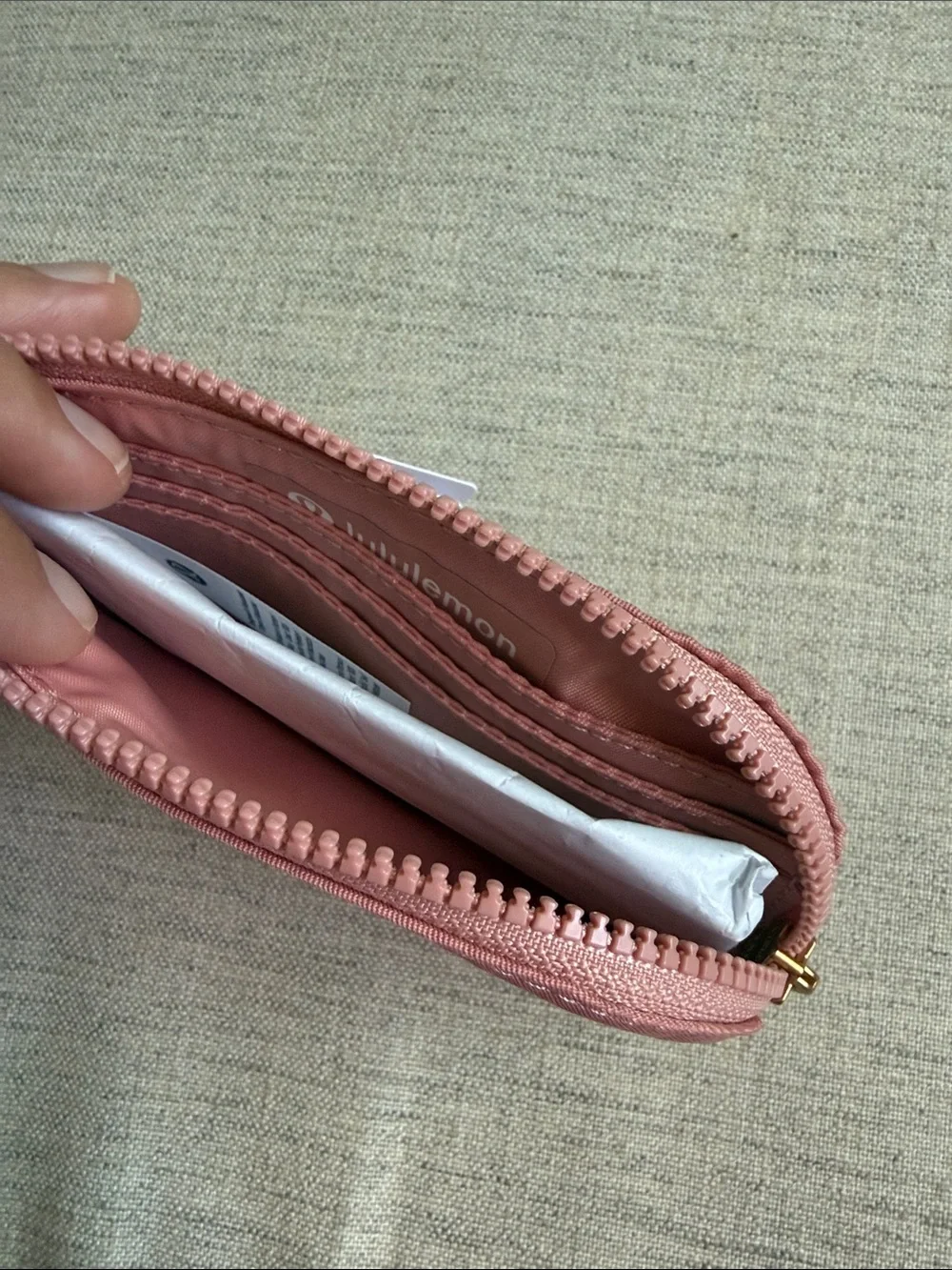 lululemon Clippable Card Pouch Rose Gold Pink Zip Key Pouch Wallet with Ring